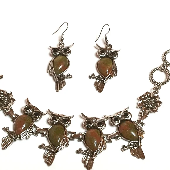 Unakite Owl Jewelry Set - Picture 4 of 5